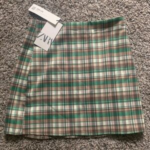 Zara Brown and Green Plaid Mini Skirt
